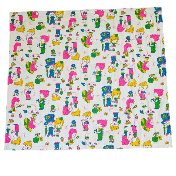 70s Vintage Baby Blanket Retro Playful Cartoon Children Flower Neon Butterfly MC - Picture 3 of 5